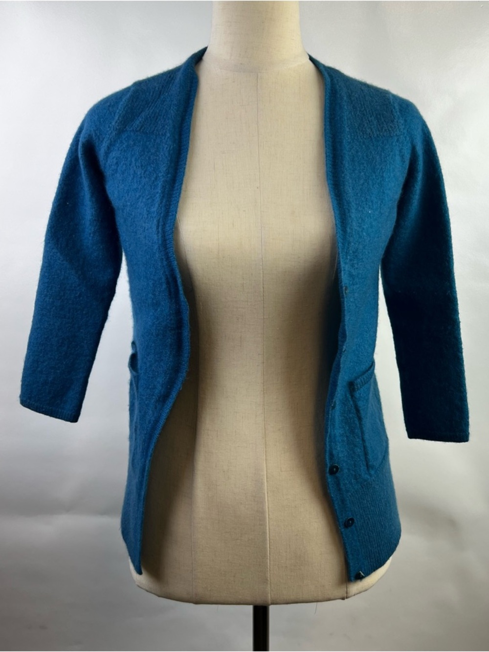 Eileen Fisher 100% Cashmere Blue 3/4 Sleeve Cardigan Size M